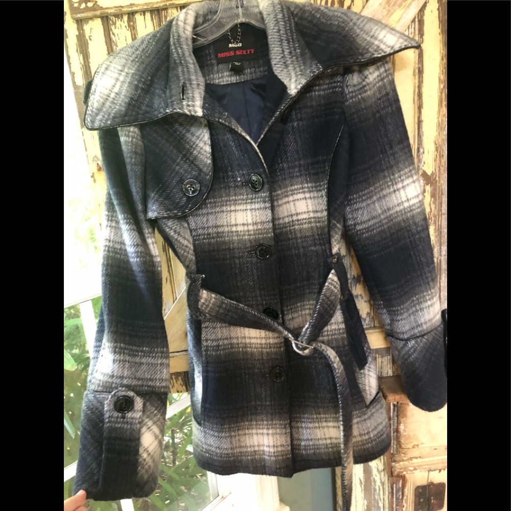 90’s Miss Sixty wool coat belted plaid belted jacket 90’s fashion size Medium